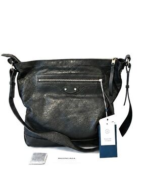 Balenciaga Large Dark Grey Metallic City Bag Crossbody Tote